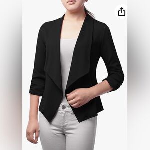 Michel Women's Stretch 3/4 Gathered Sleeve Open Blazer